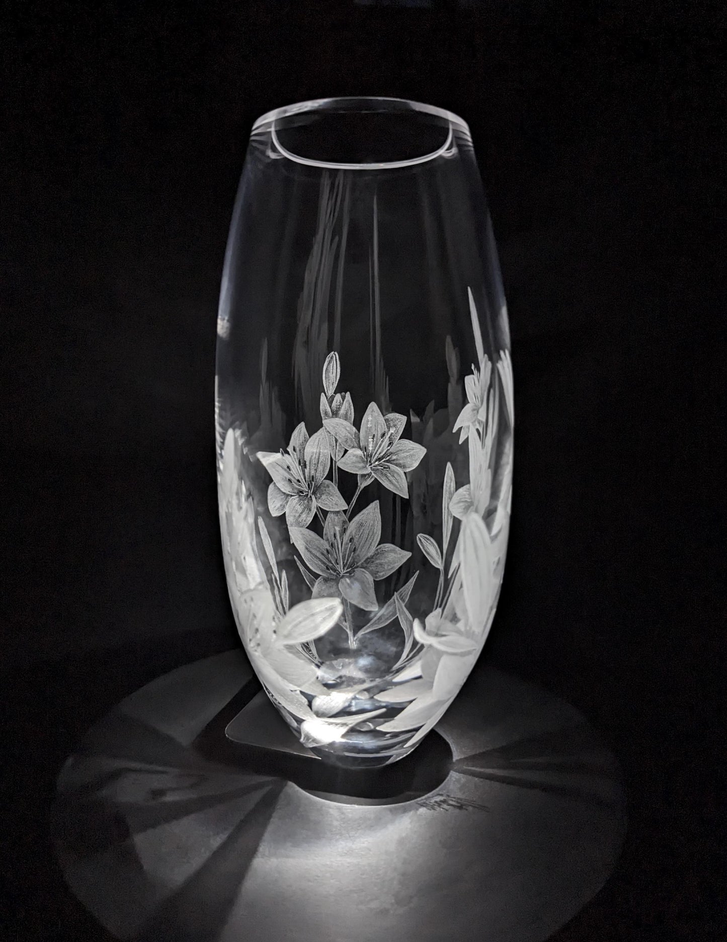 Floral Hand Engraved Crystal Vase - Beautiful Unique Lily Gift