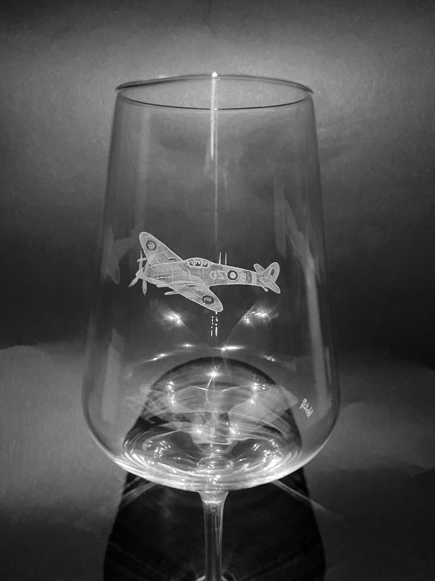Spitfire Wine Glass - Spitfire Glass - Hand Engraved Spitfire - Spitfire Art- Spitfire Gift - Wine Glasses - Engraved Glass - Spitfire Plane