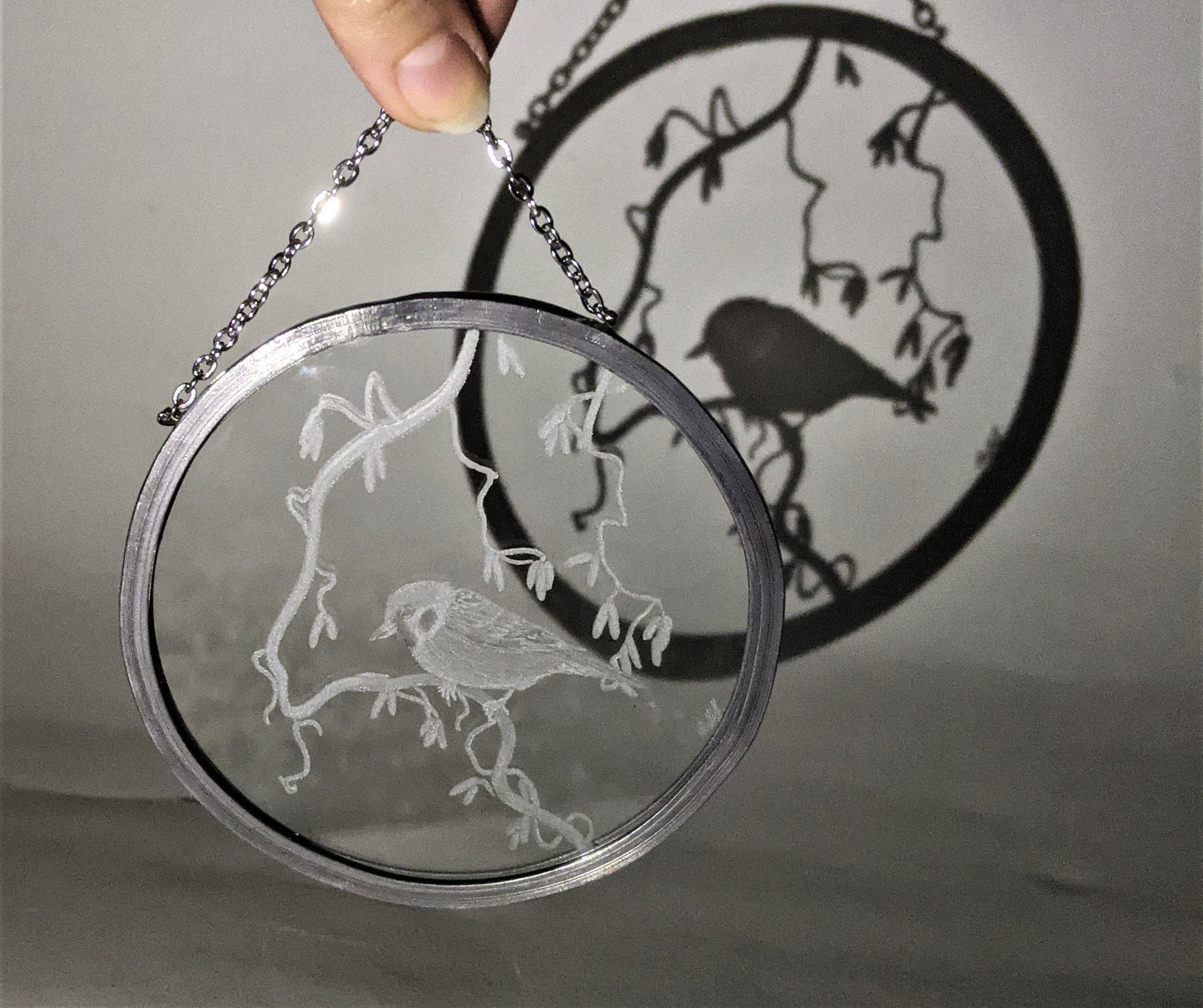 Hand Engraved Sparrow Garden Hanging Decoration - Bird Sun Catcher Gift