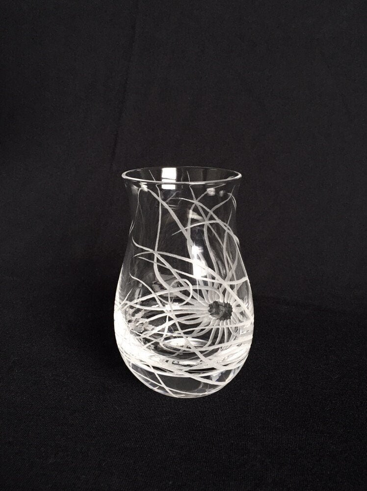 Small Hand Engraved Dartington Crystal Vase - Miniature Sea Anemone Ocean Décor