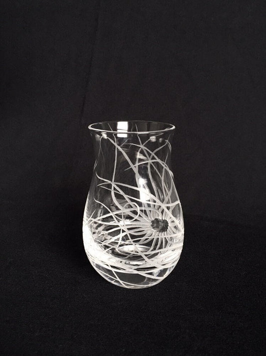 Small Hand Engraved Dartington Crystal Vase - Miniature Sea Anemone Ocean Décor