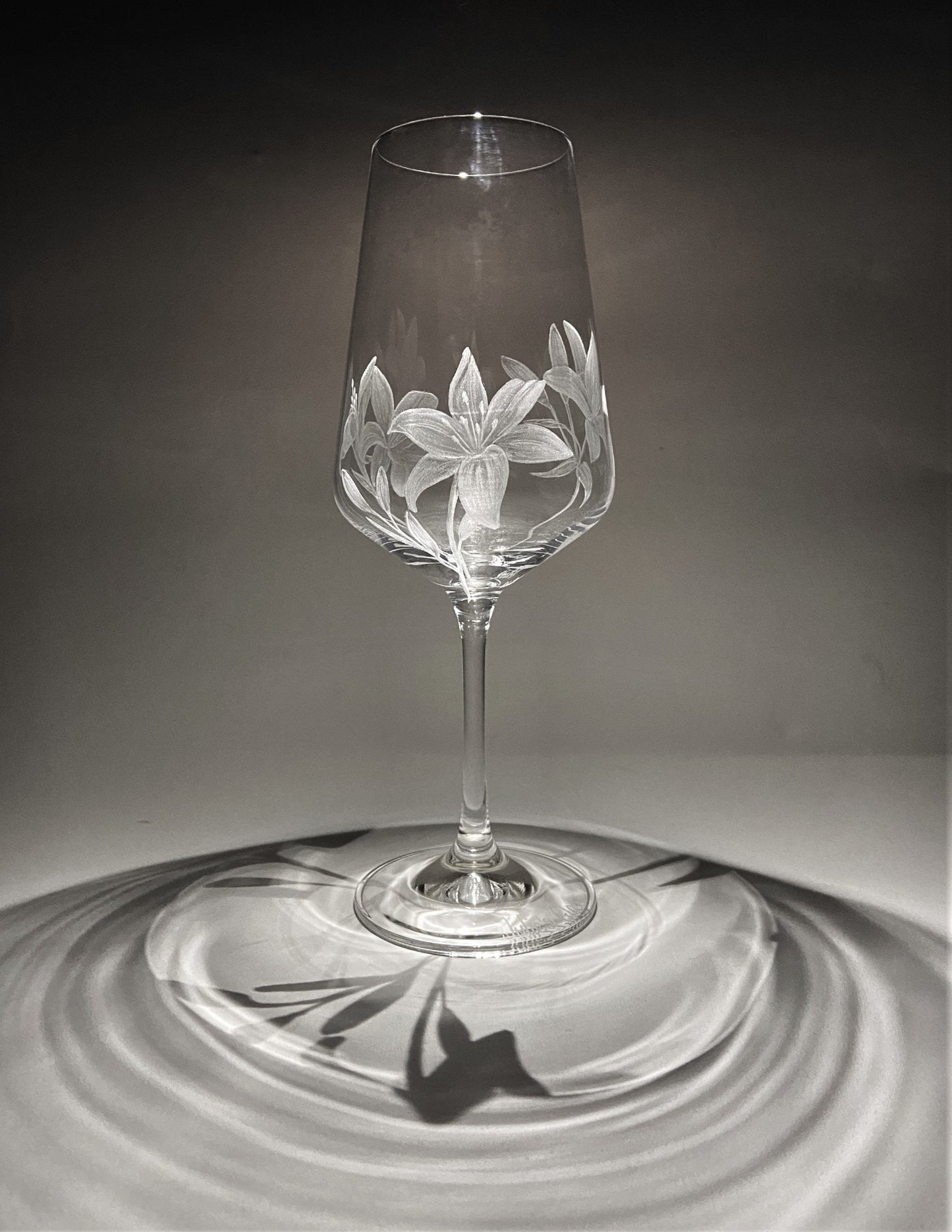 Hand Engraved Lilies Wine Glass - Unique Lily Gift