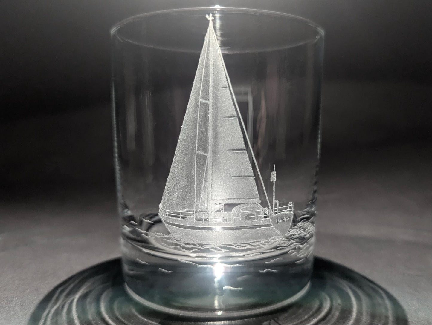 Hand Engraved Sailing Yacht Whisky Glass - Nautical Boat Gifts