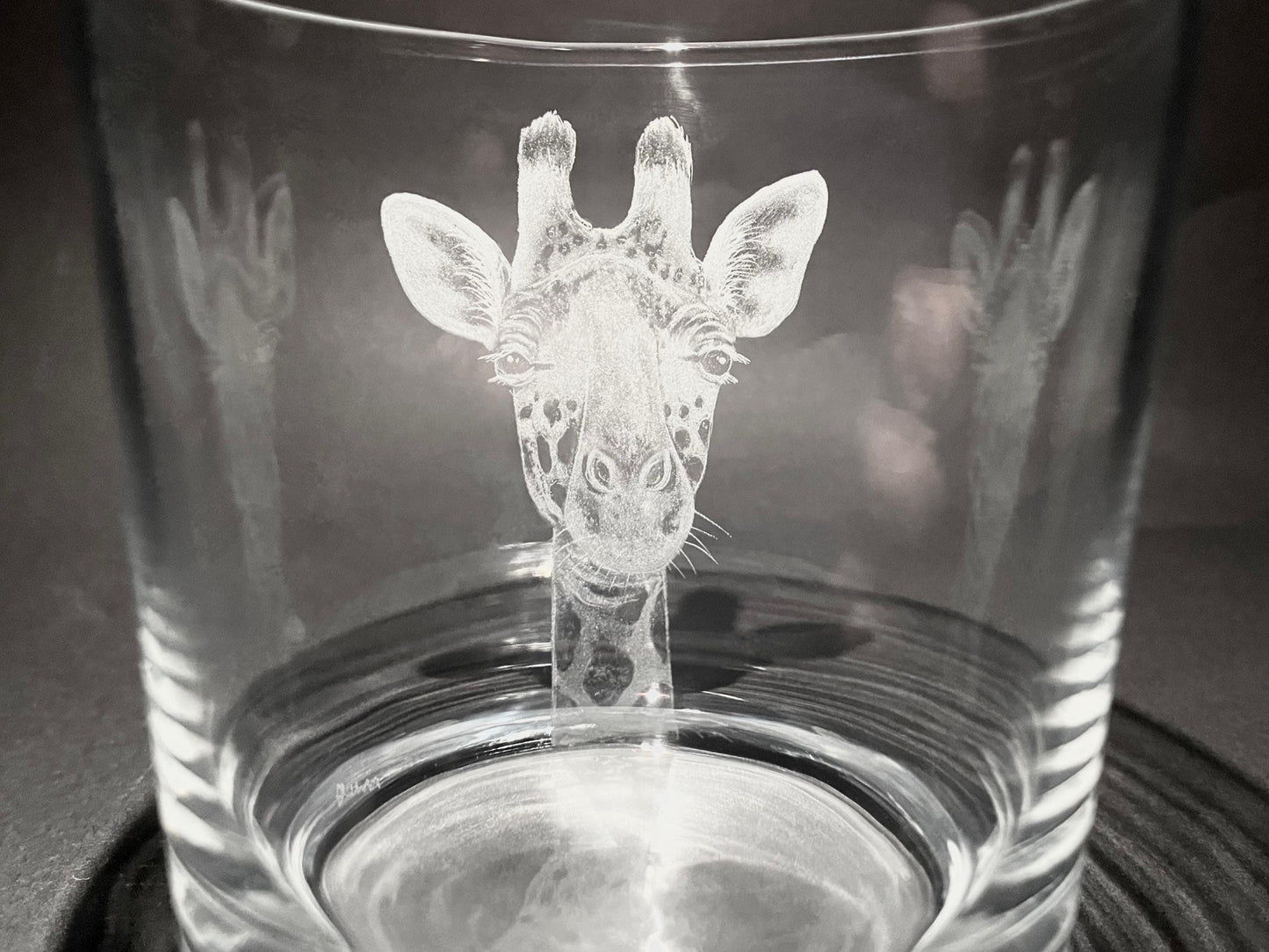 Hand Engraved Giraffe Whisky Glass - Unique Giraffe Gift