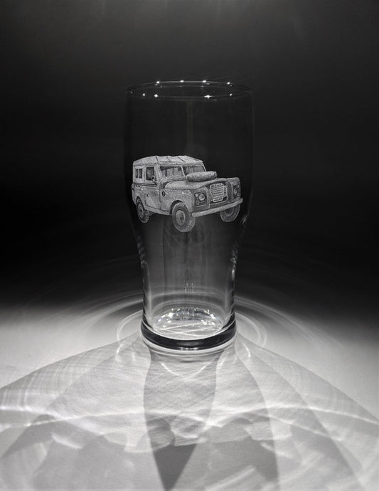 Hand Engraved Land Rover Pint Glass – Personalized Series 2 Design