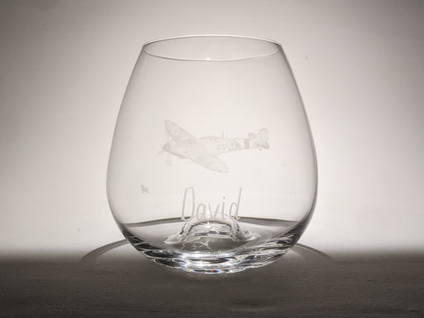 Hand Engraved Spitfire Whisky Glass - Spitfire Plane Gift - Whisky/Water/wine Glass