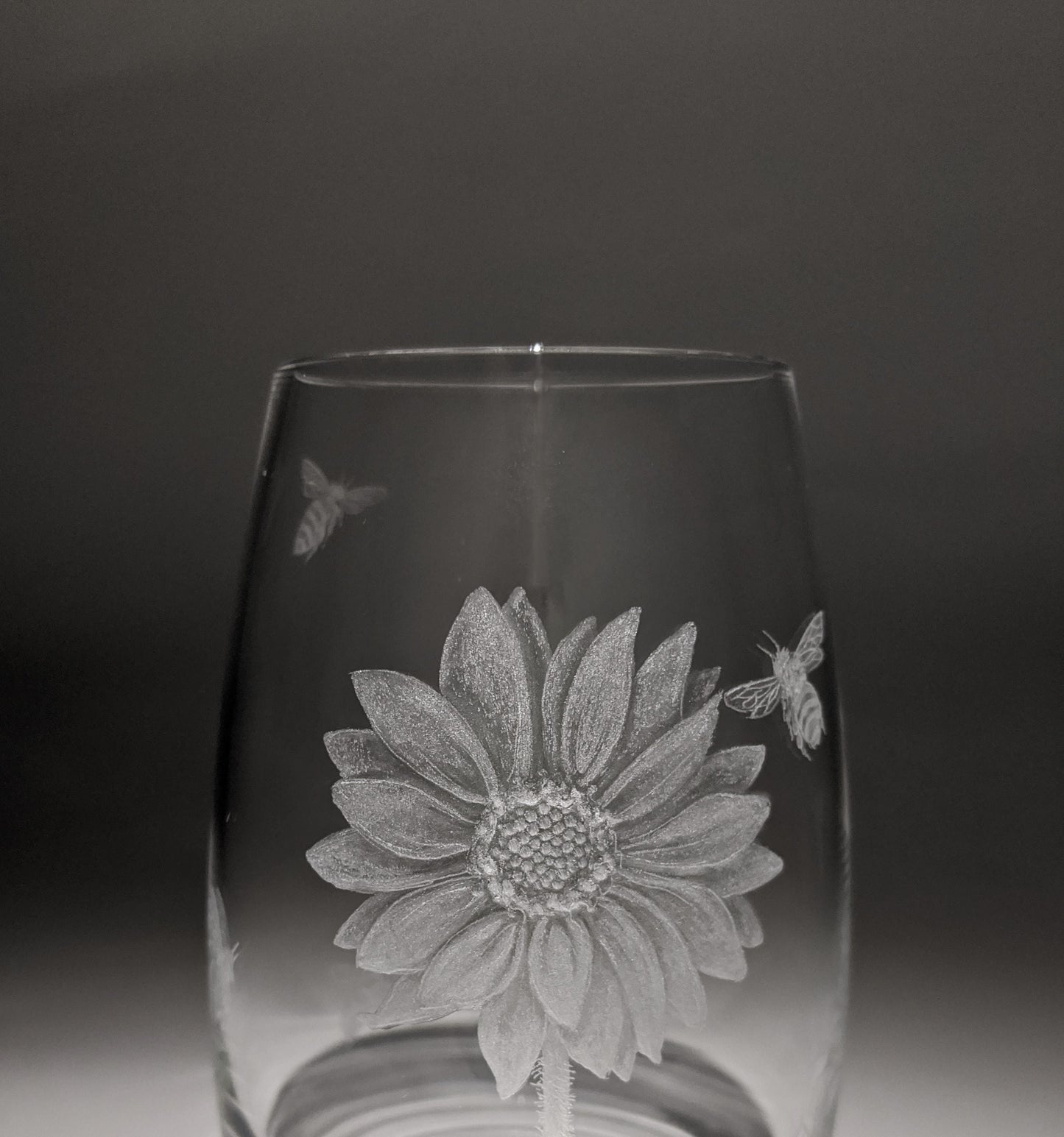 Small Hand Engraved Sunflower Vase - Flower and Bees Gift