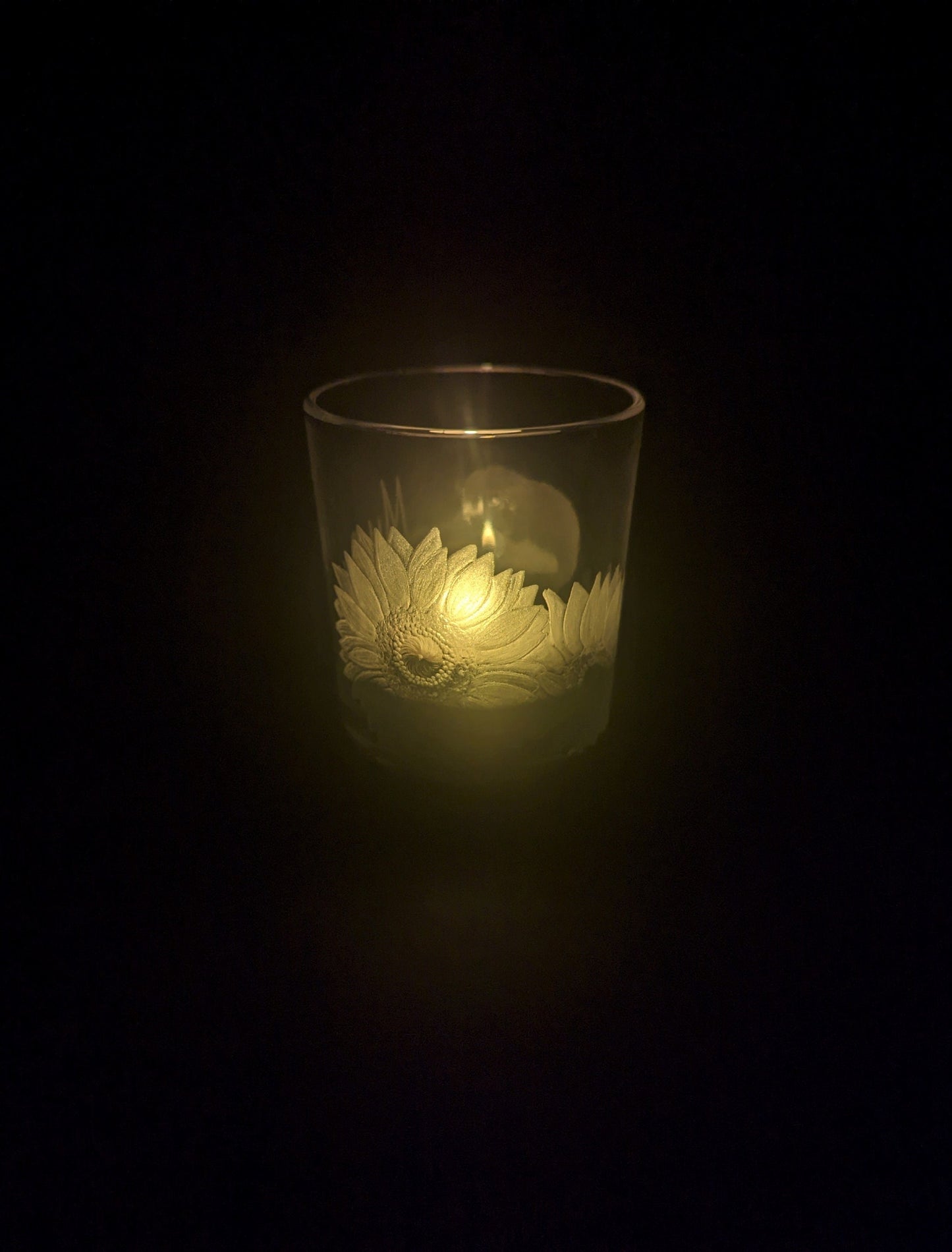 Hand Engraved Sunflower Tealight Holder –  Flower Candle Gift