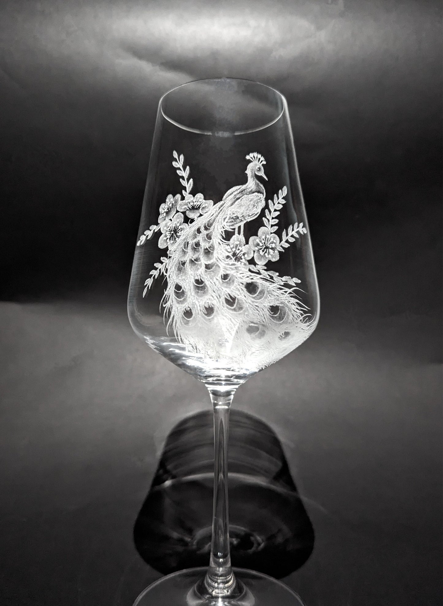 Hand Engraved Peacock Wine Glasses - Unique Peacock Gift
