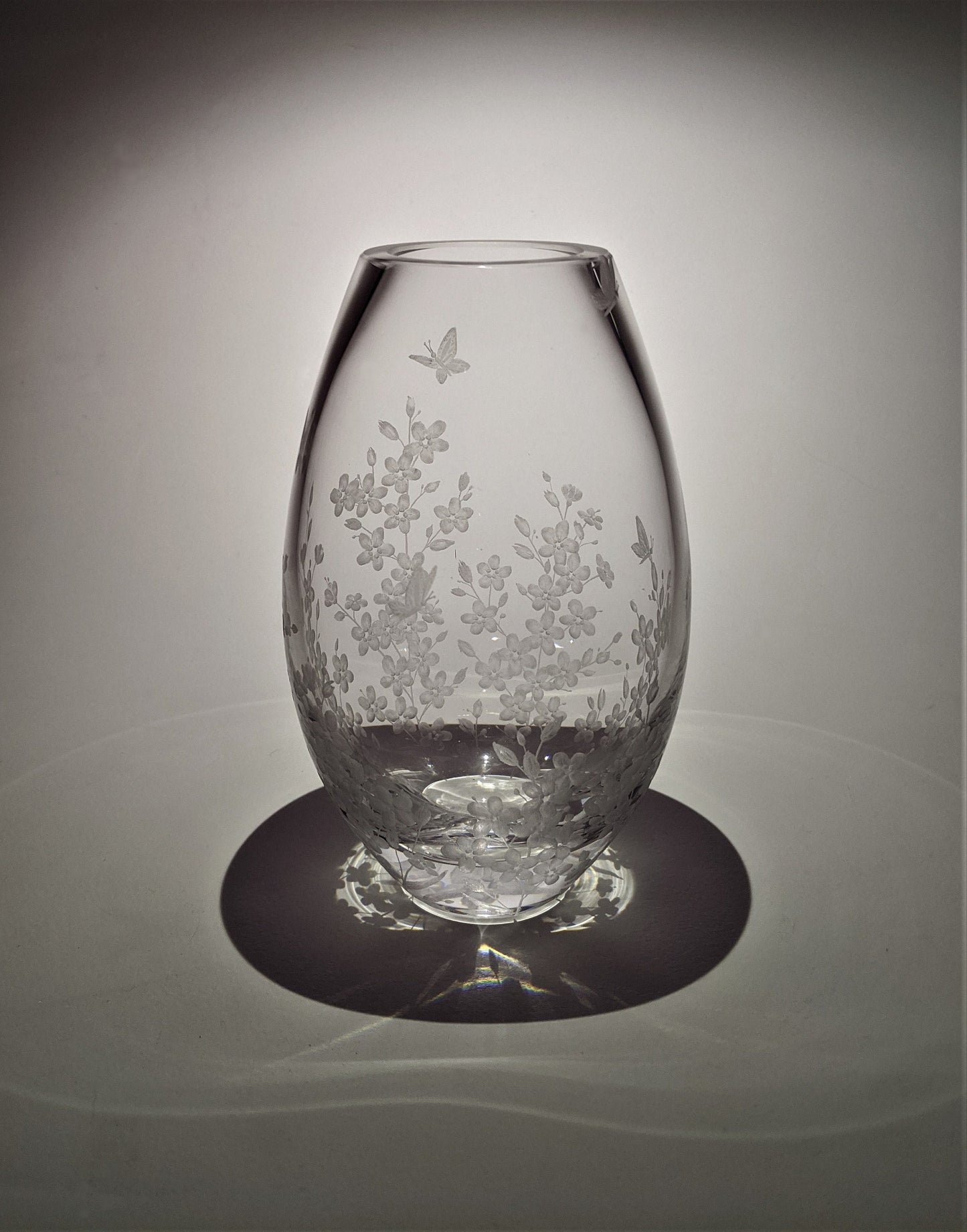 Hand Engraved Floral Crystal Vase – Forget-Me-Not & Butterfly Gifts
