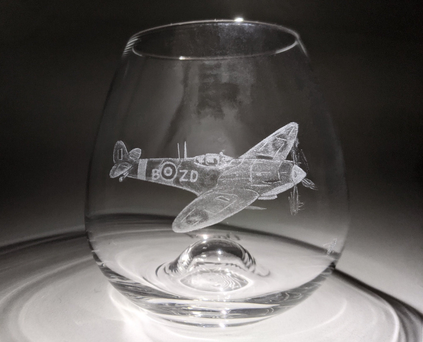 Hand Engraved Spitfire Whisky Glass - Spitfire Plane Gift - Whisky/Water/wine Glass