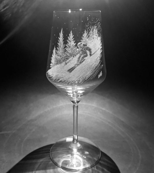Customised Skiing Wine Glasses -Hand Engraved Unique Skier Gift