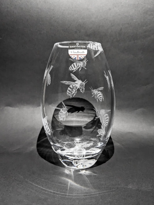 Honey Bee Crystal Vase - Hand Engraved Bee Gifts