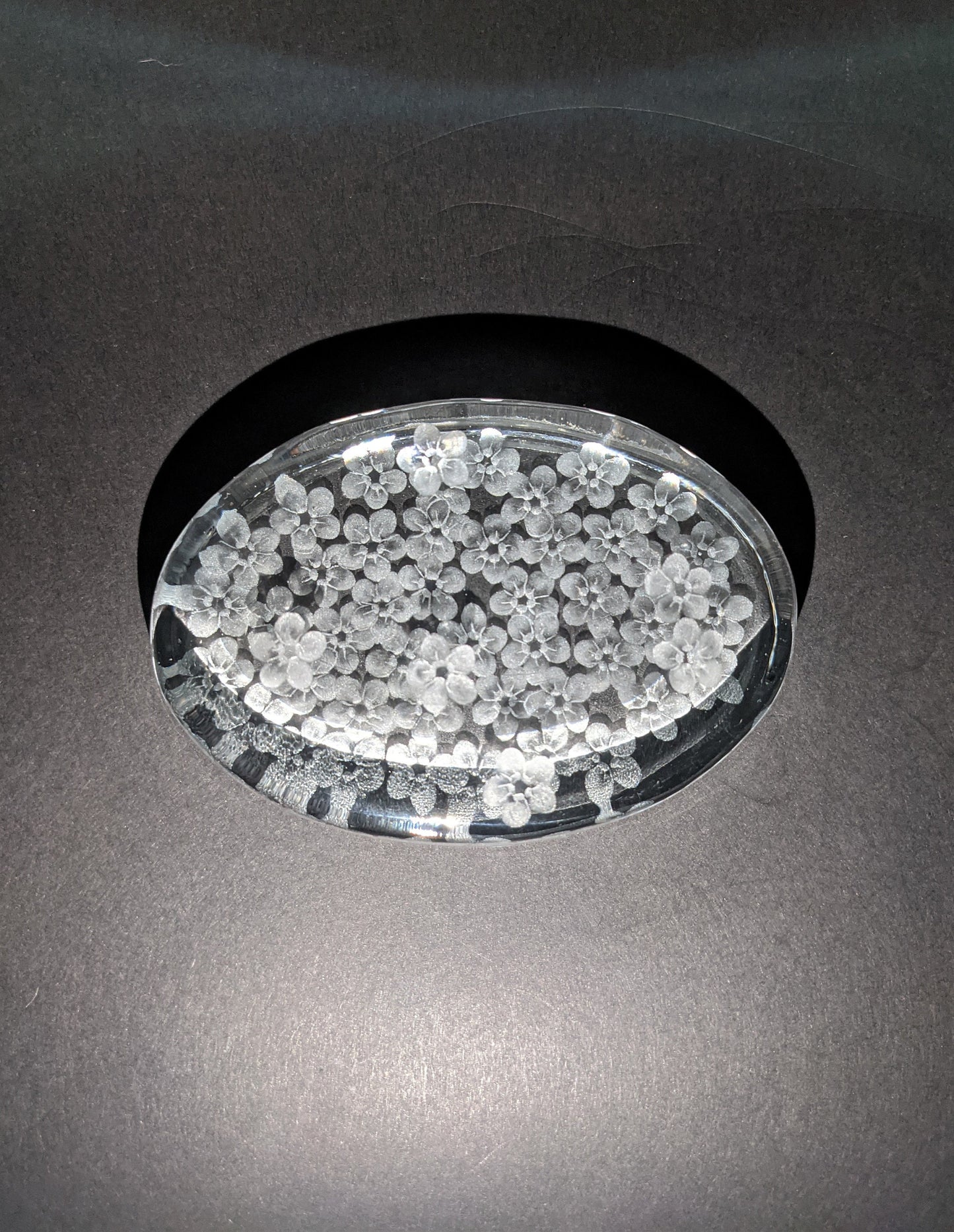 Oval Forget Me Not Paperweight  -  Engraved Glass Gifts
