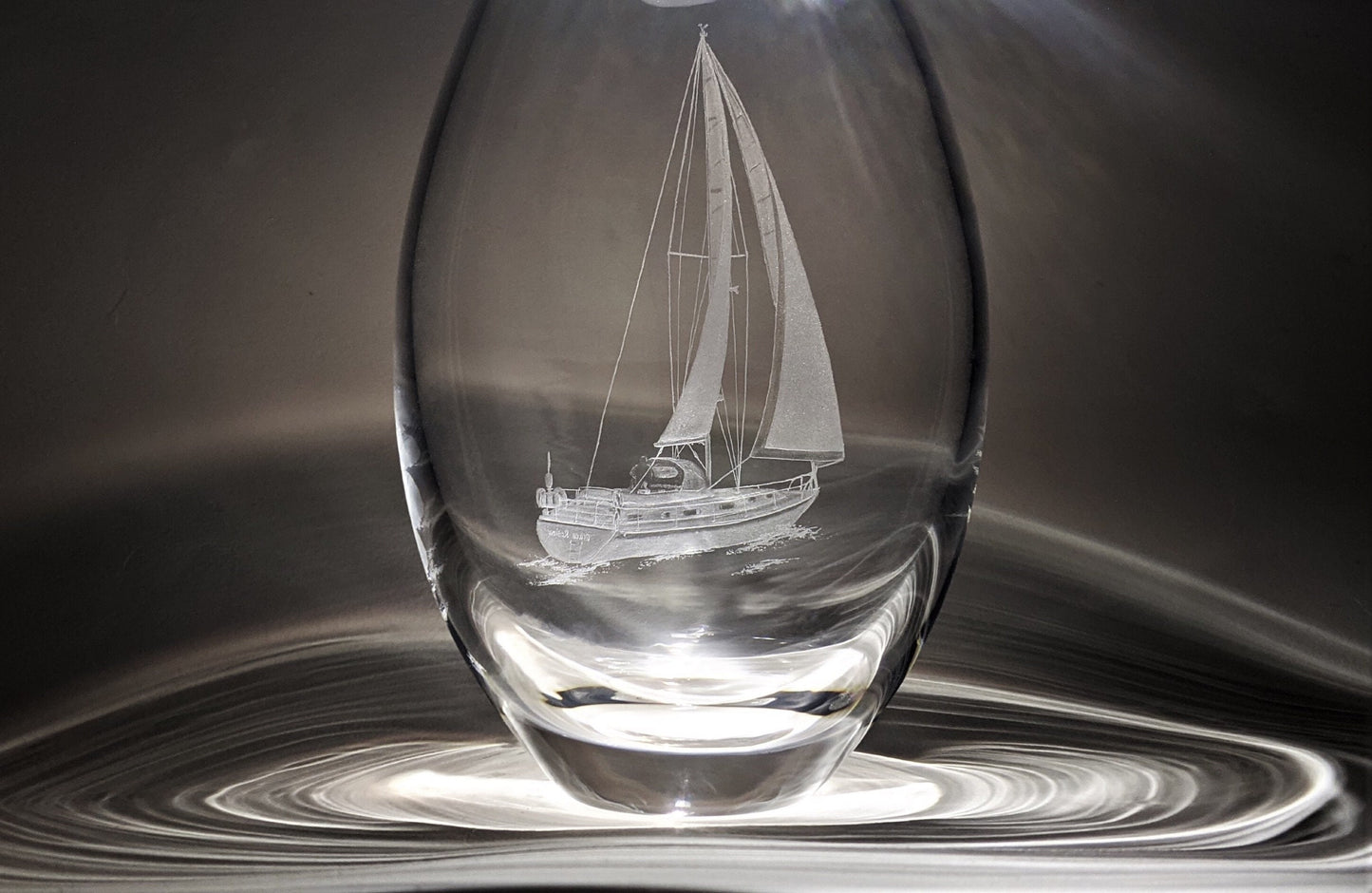 Custom Sailing Yacht Crystal Vase - Your Sailing Boat Hand Engraved on Dartington Crystal - Personalised Glass Gifts