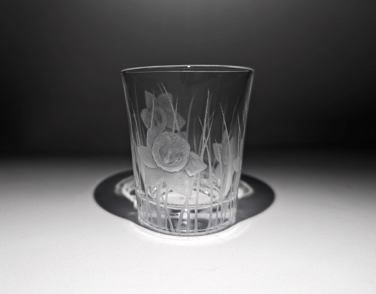 Floral Shot Glass - Hand Engraved Daffodil Liqueur Glass