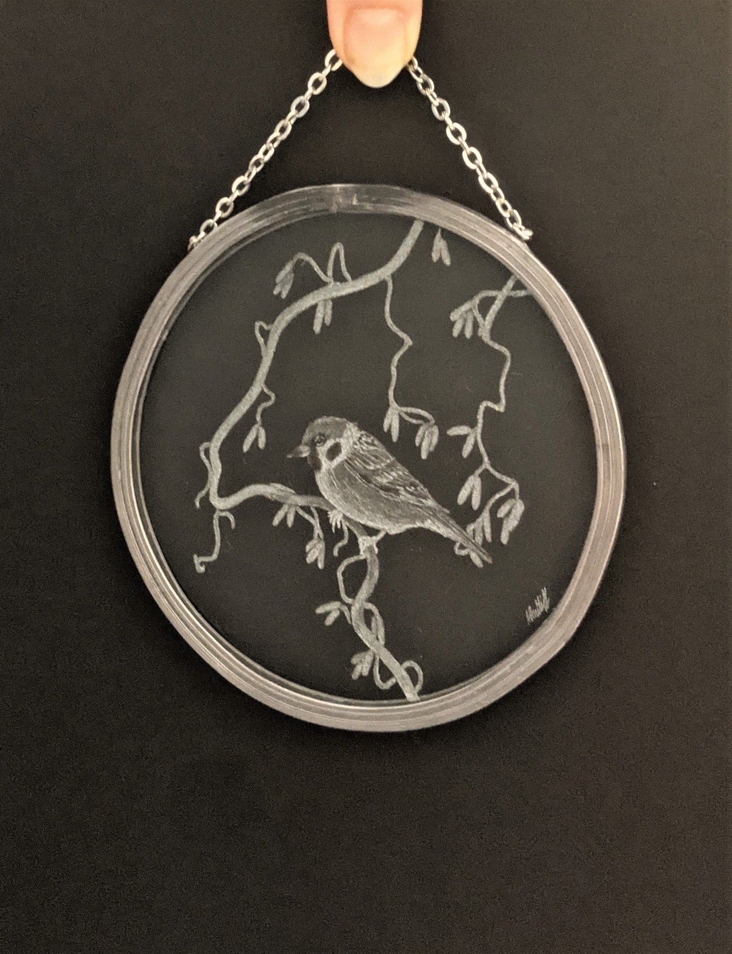 Hand Engraved Sparrow Garden Hanging Decoration - Bird Sun Catcher Gift