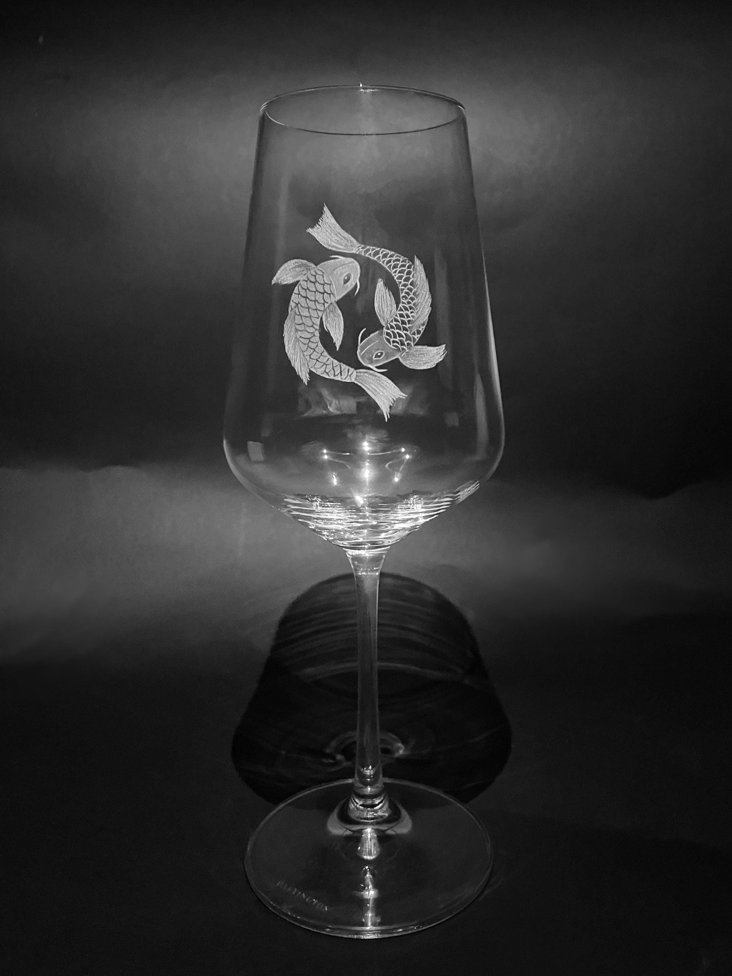 Hand Engraved Yin Yang Koi Wine Glass – Unique Koi Fish Gift