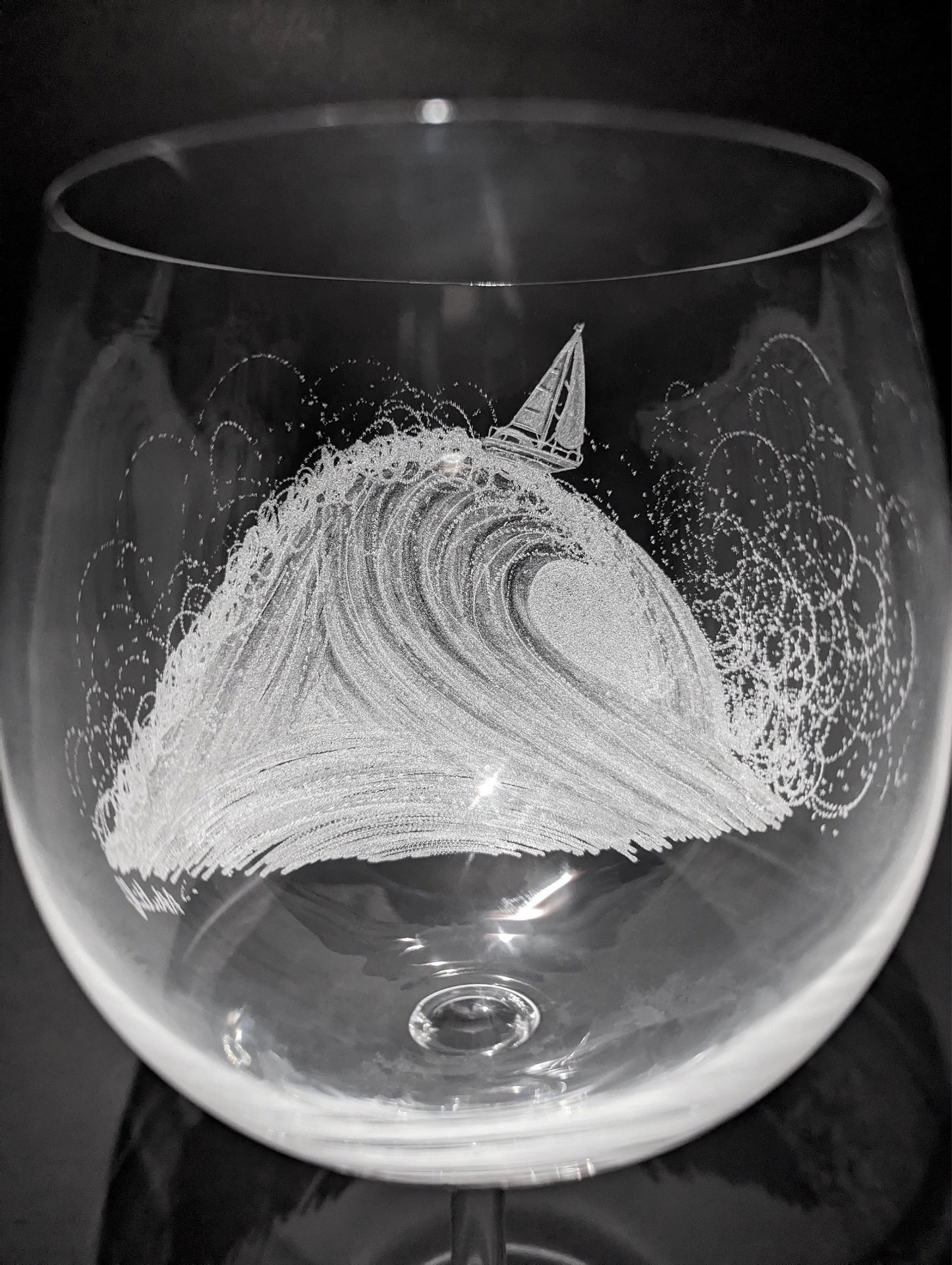 Hand Engraved Wave Gin Glasses - Sailing Boat on a Wave Gift