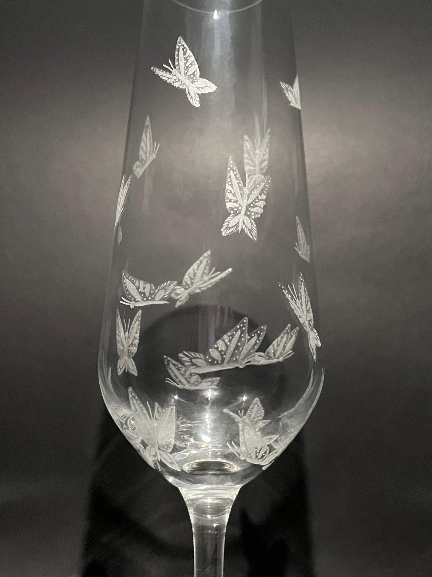 Hand Engraved Butterflies Champagne Glass - Butterfly Gift