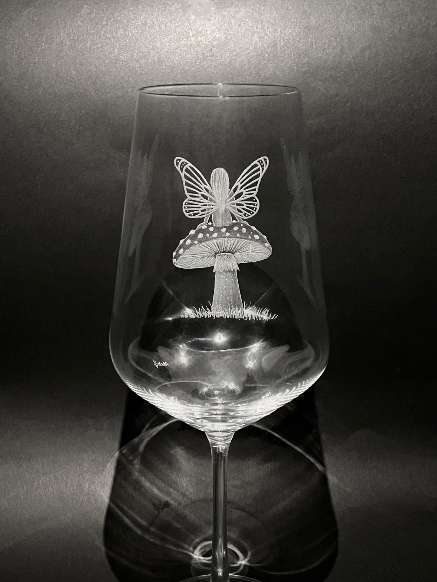 Customised Fairy and Mushroom Wine Glass - Unique Magical Fairy Gift