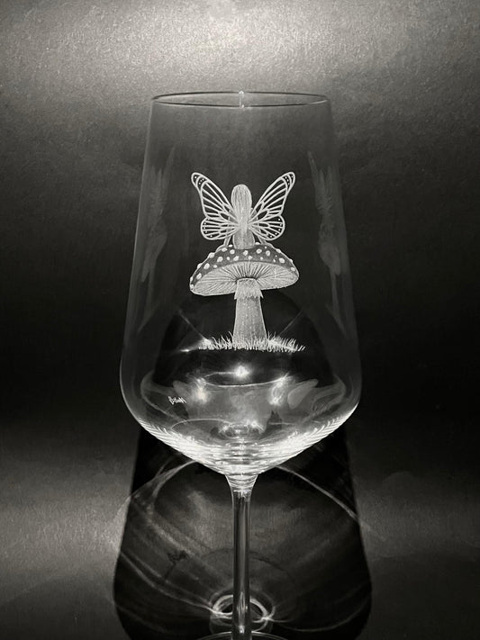 Customised Fairy and Mushroom Wine Glass - Unique Magical Fairy Gift