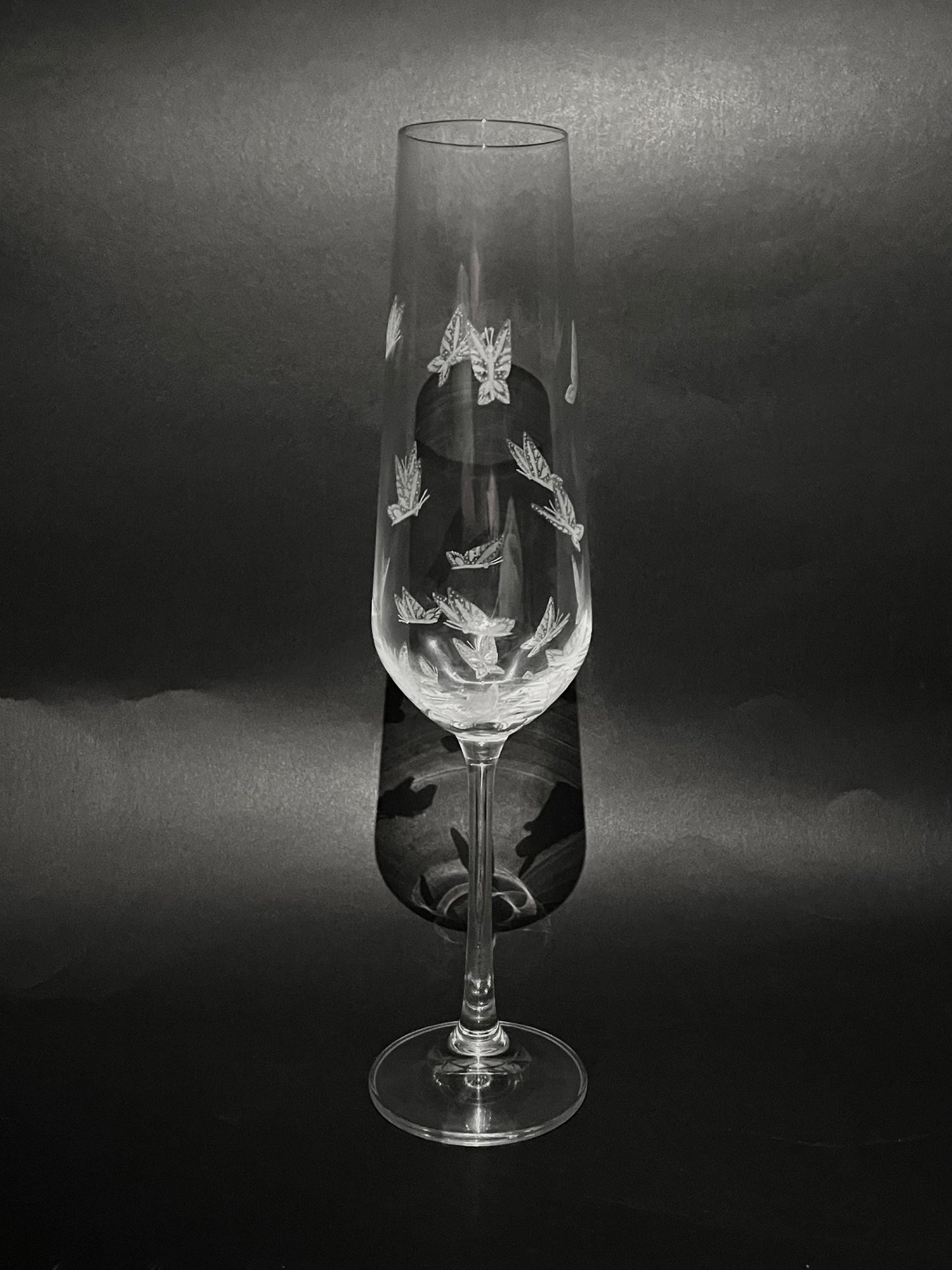 Hand Engraved Butterflies Champagne Glass - Butterfly Gift