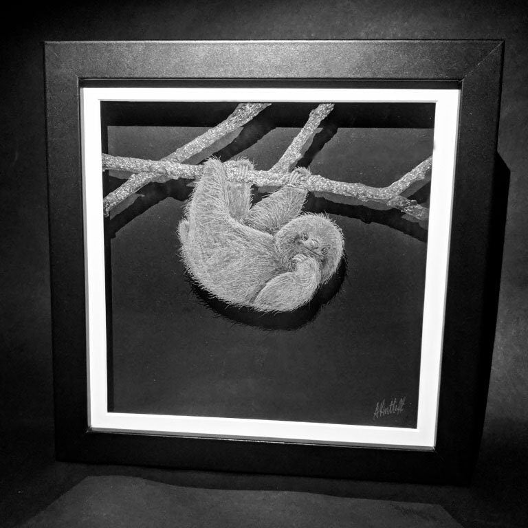 Hand Engraved Sloth Frame - Spirit Animal Glass Art - Sloth Gifts