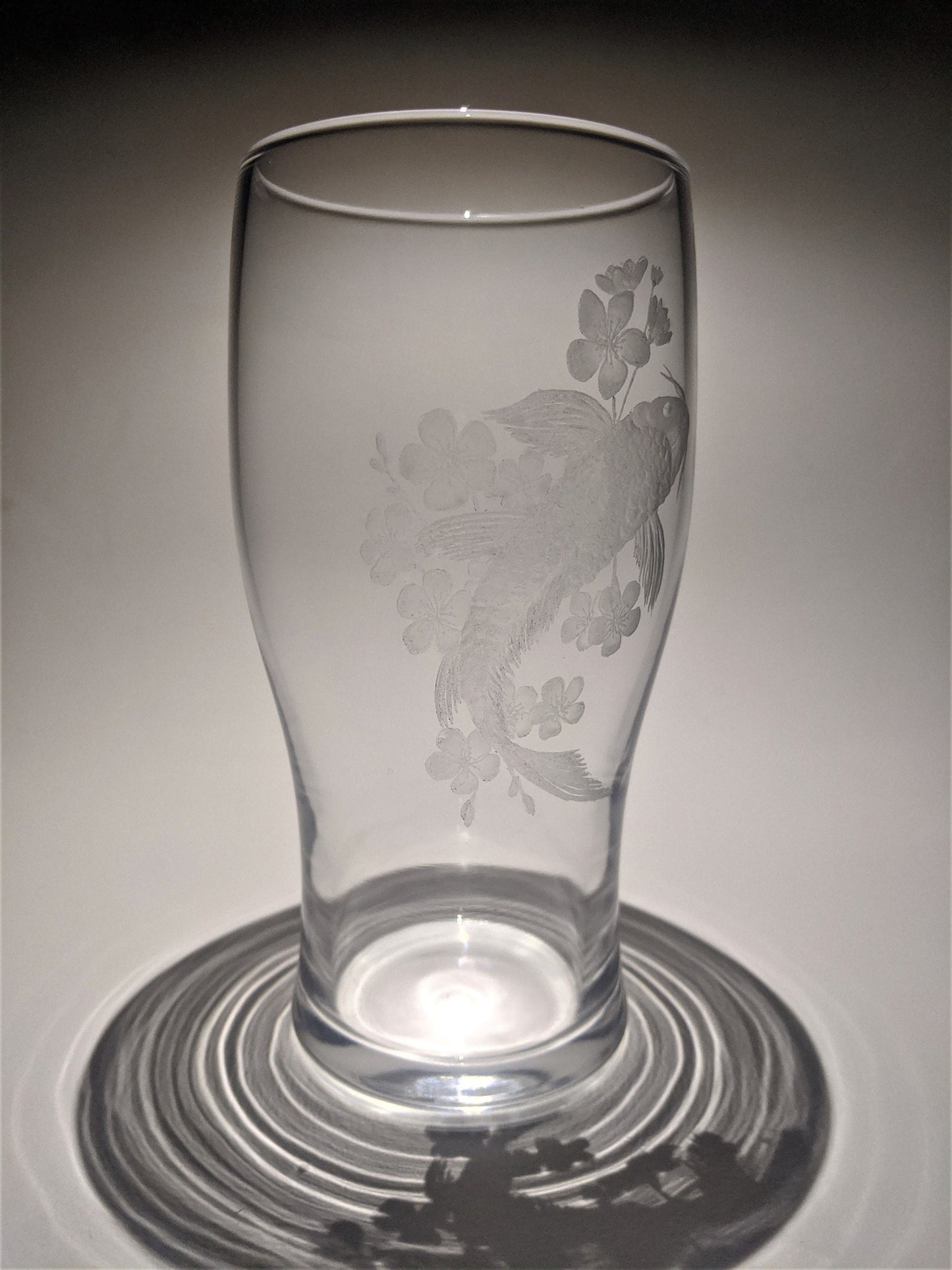 Hand Engraved Koi Fish Pint Glass – Cherry Blossom and Koi Fish Gift