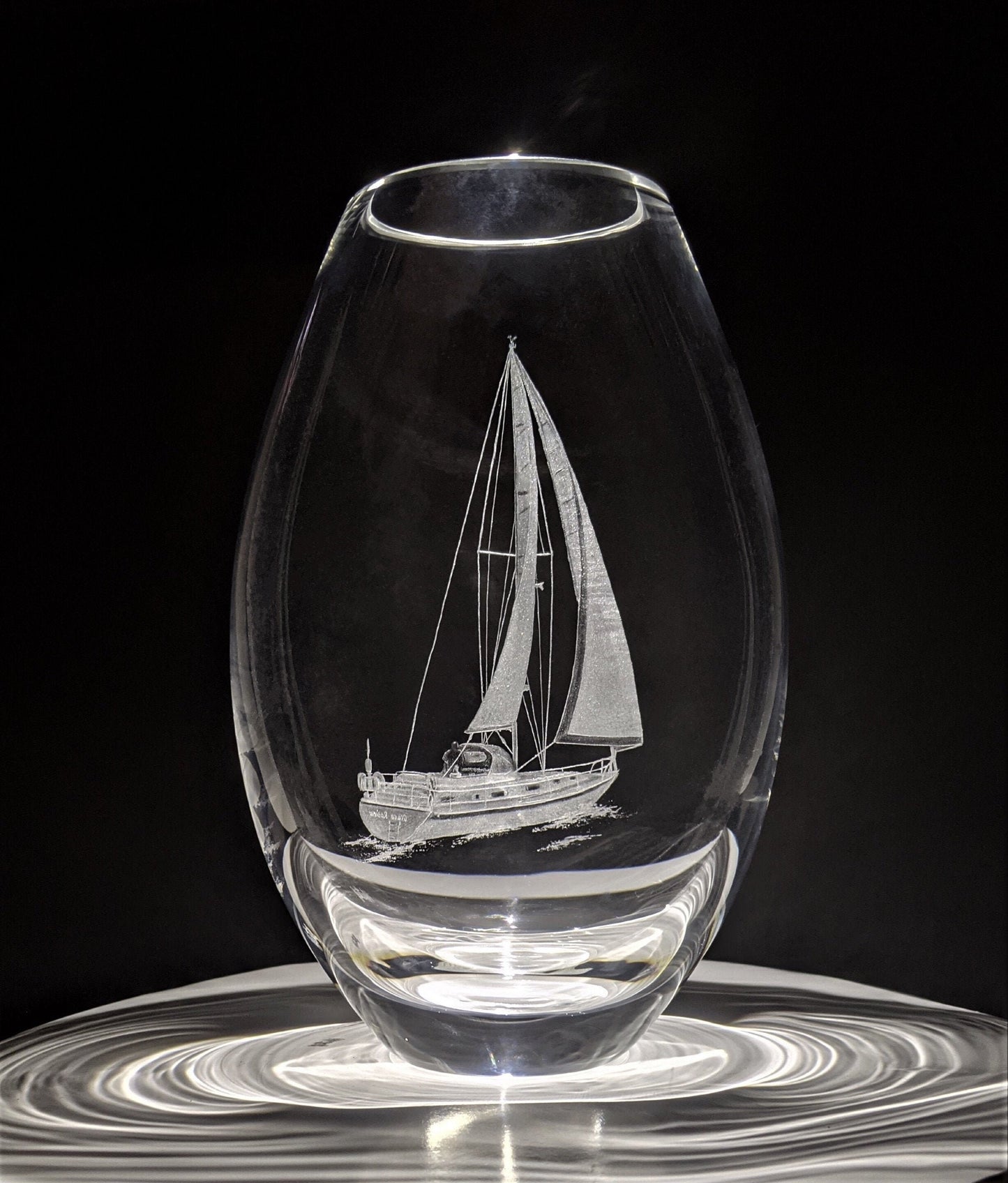 Custom Sailing Yacht Crystal Vase - Your Sailing Boat Hand Engraved on Dartington Crystal - Personalised Glass Gifts