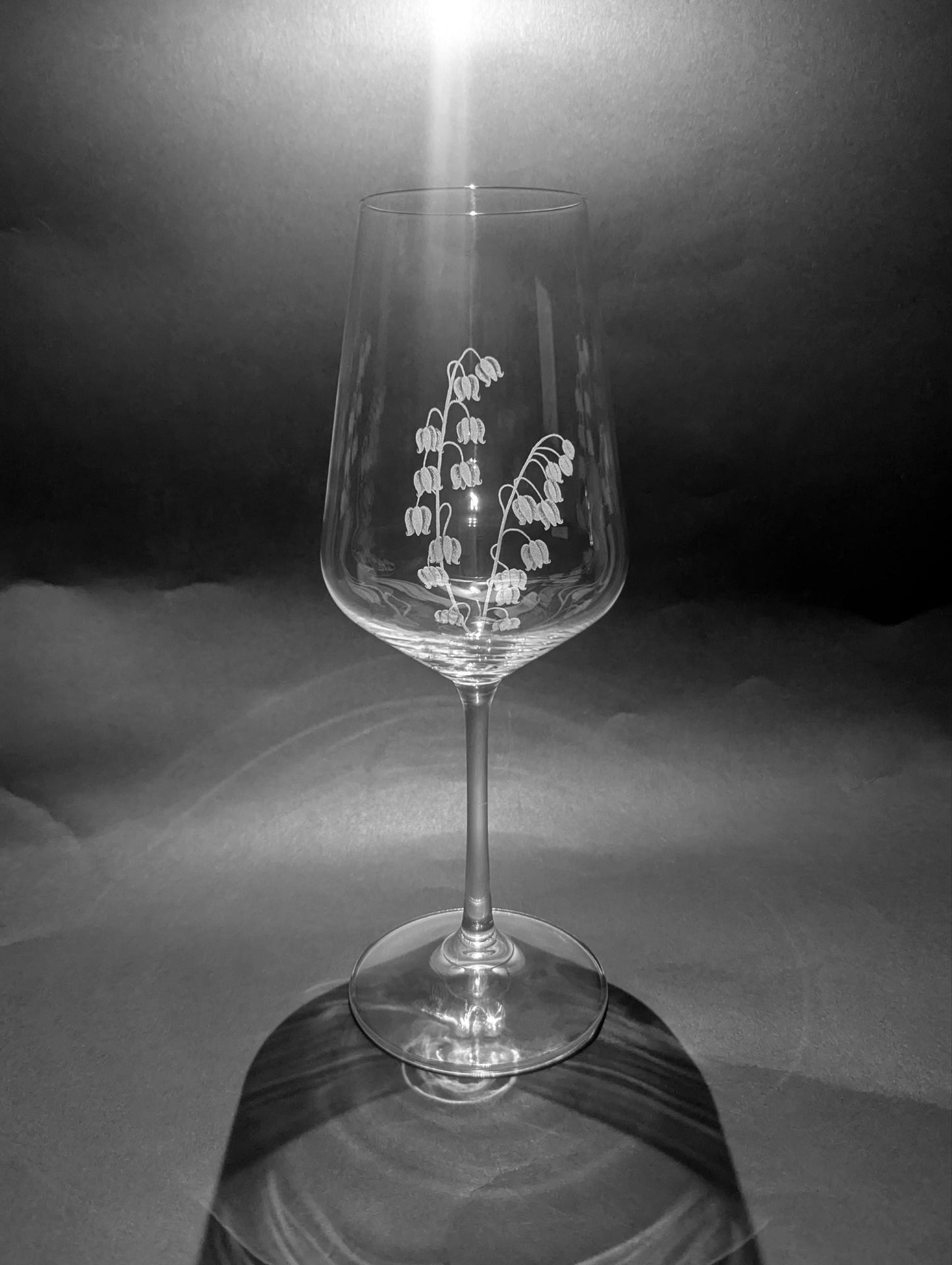 Hand Engraved Floral Wine Glasses - Lily of the Valley Gift