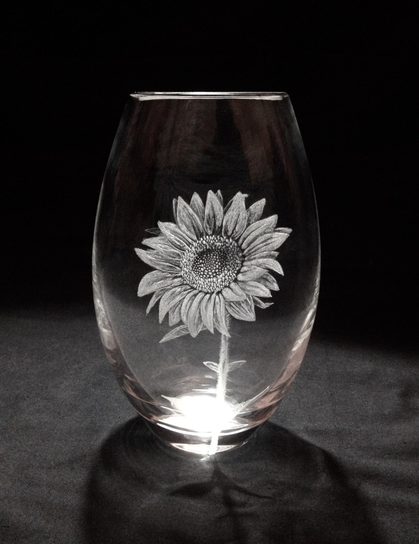 Hand Engraved Sunflower and Bee Vase - Unique Flower and Bee Gift