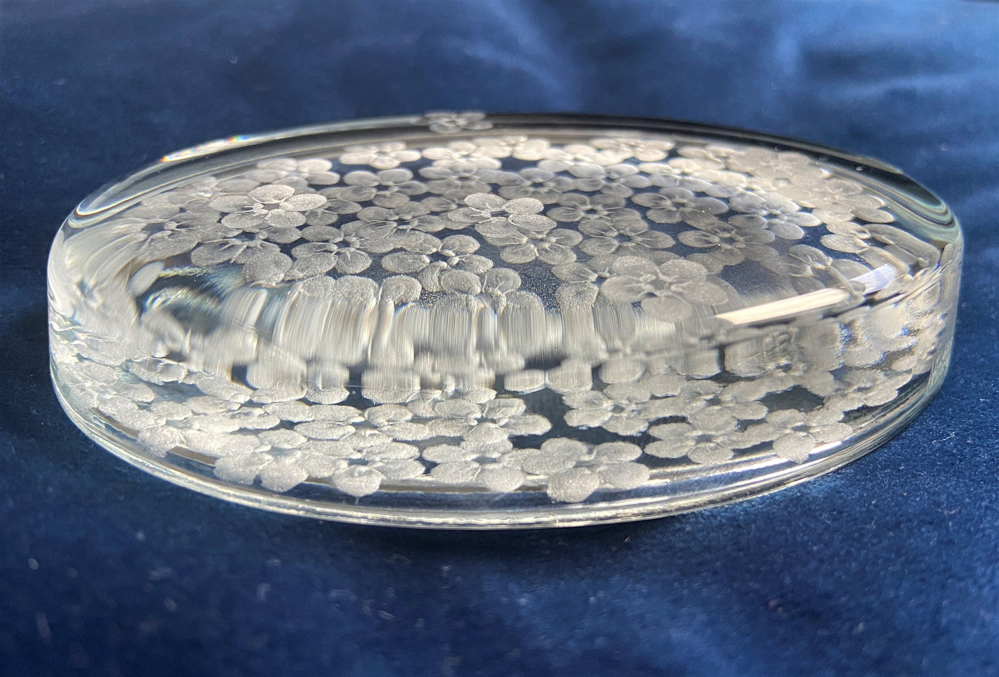 Oval Forget Me Not Paperweight  -  Engraved Glass Gifts