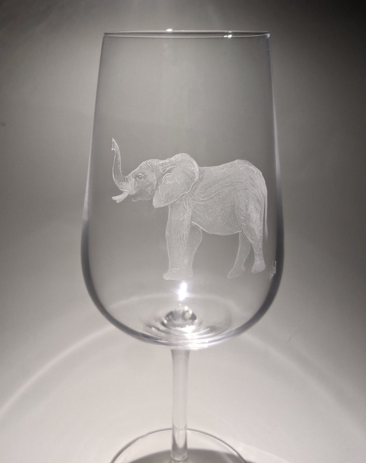 Hand Engraved Elephant Wine Glass – Personalized Animal Art Gift