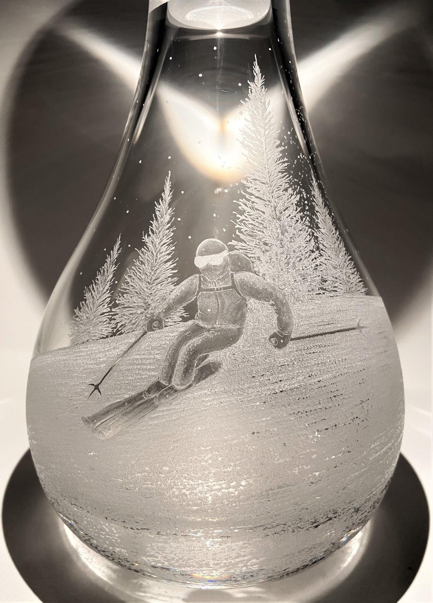 Hand Engraved Crystal Decanter – Personalized Skiing Gift