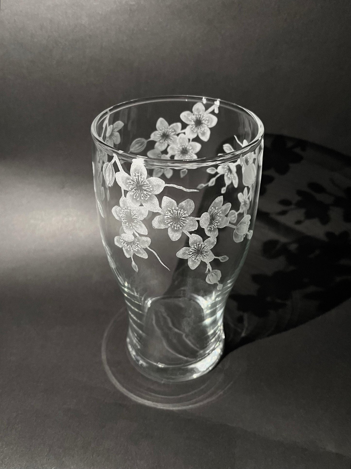Hand Engraved Cherry Blossom Pint Glass – Personalised Floral Beer Glass
