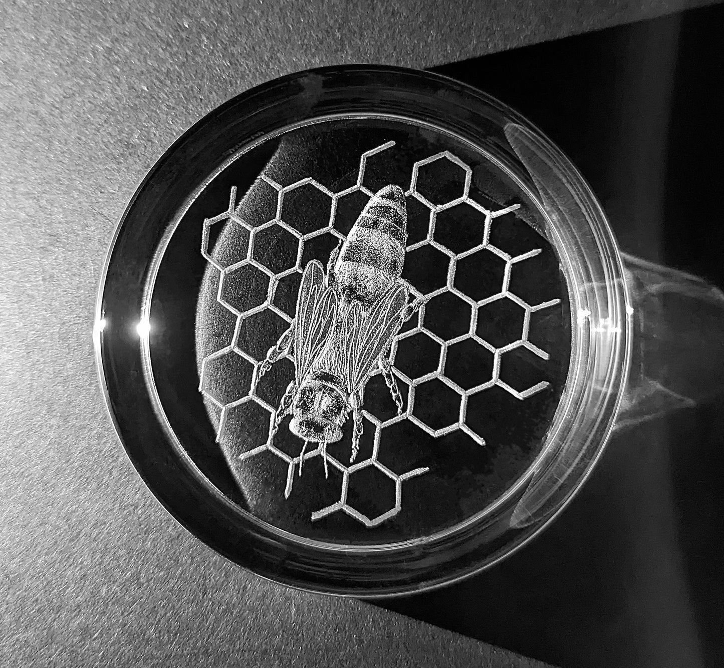 Unique Queen Bee Paperweight - Engraved Honeycomb and Bee Paperweight