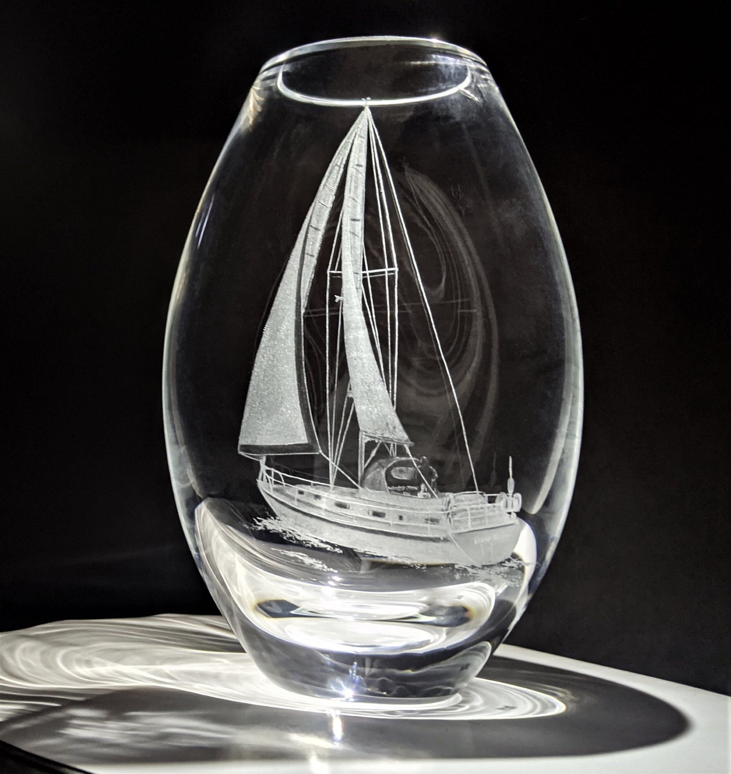 Custom Sailing Yacht Crystal Vase - Your Sailing Boat Hand Engraved on Dartington Crystal - Personalised Glass Gifts