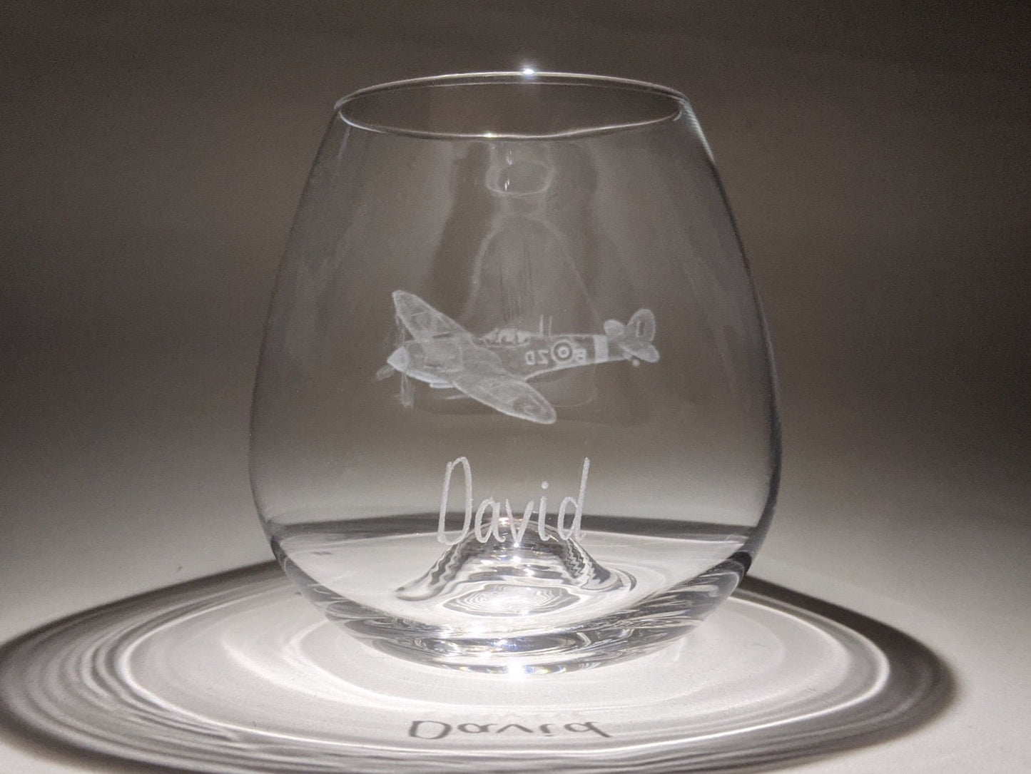 Hand Engraved Spitfire Whisky Glass - Spitfire Plane Gift - Whisky/Water/wine Glass