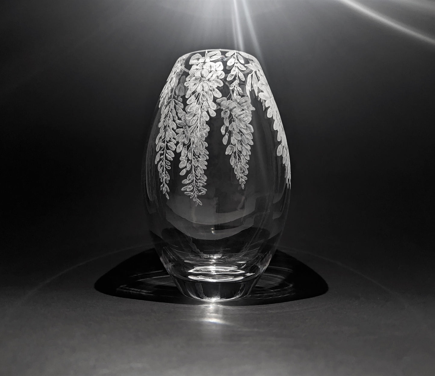 Unique Hand Engraved Wisteria Vase - Dartington Crystal Floral Gift
