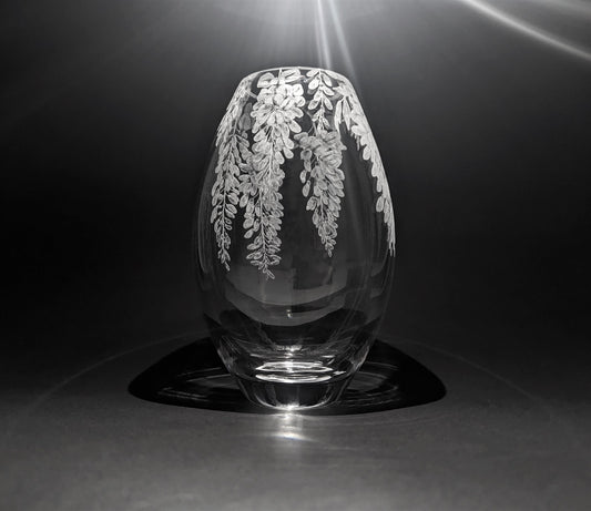 Unique Hand Engraved Wisteria Vase - Dartington Crystal Floral Gift