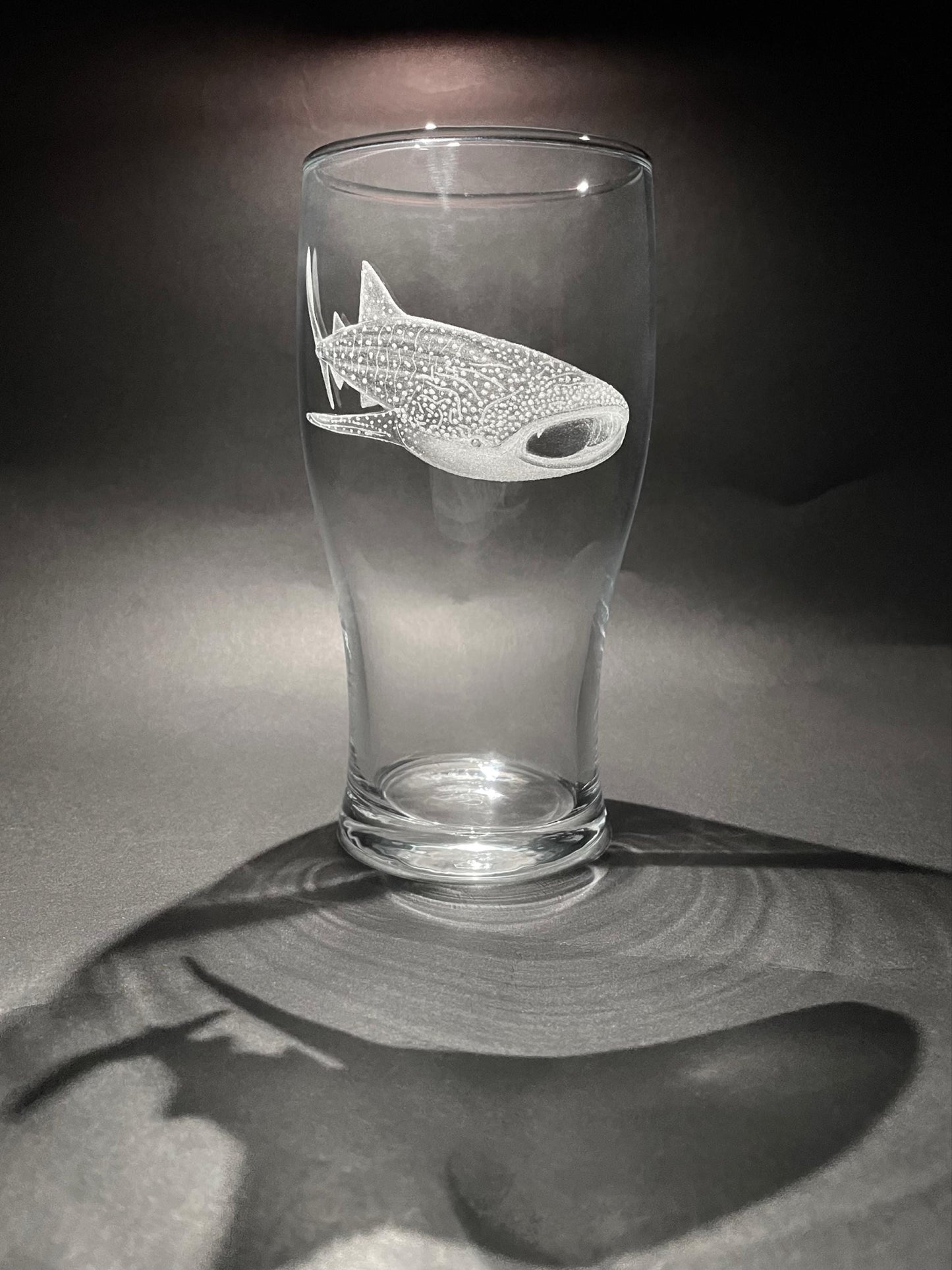 Hand Engraved Whale Shark Pint Glass - Ocean and Marine Gift