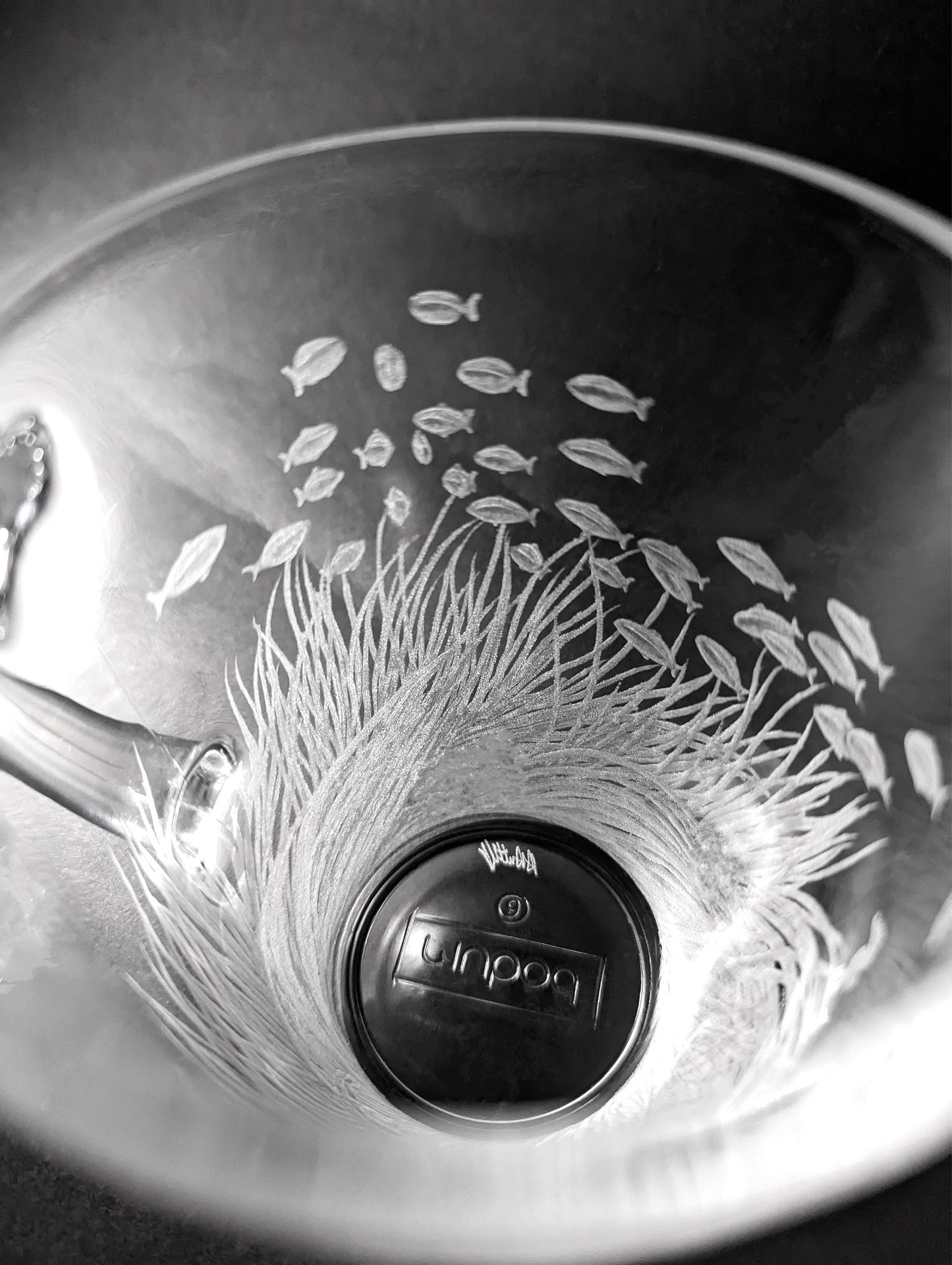 Hand Engraved Sea Grass & Fish Glass Mug – Ocean & Coastal Gift