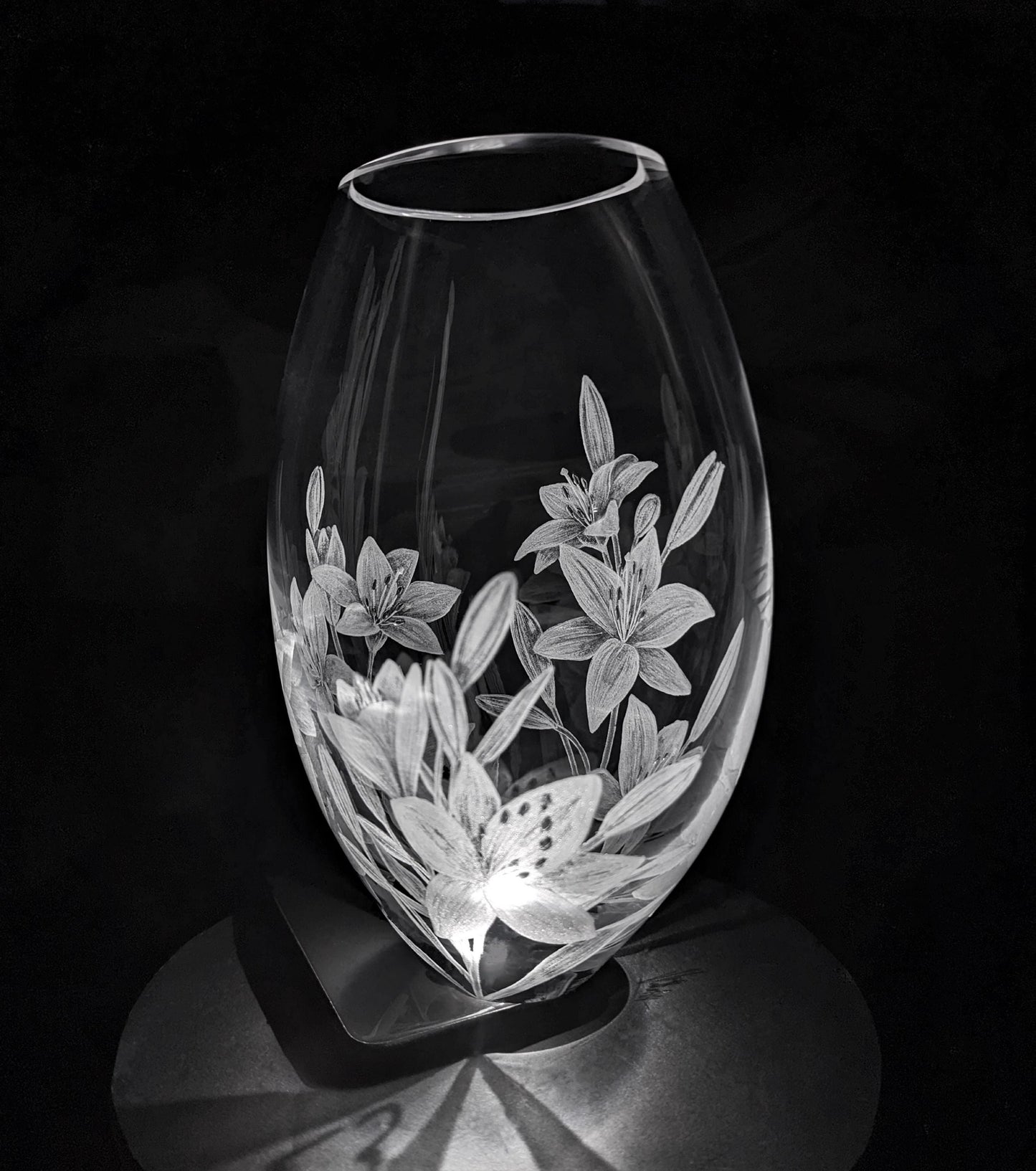 Floral Hand Engraved Crystal Vase - Beautiful Unique Lily Gift