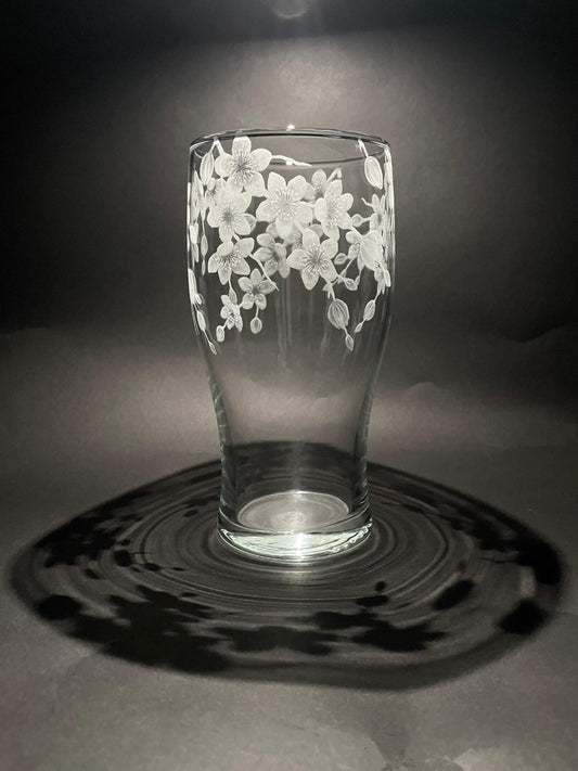 Hand Engraved Cherry Blossom Pint Glass – Personalised Floral Beer Glass
