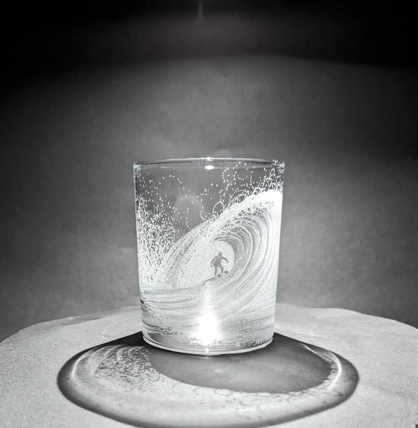 Hand Engraved Surfing Whisky Glass - Gift For Surfers