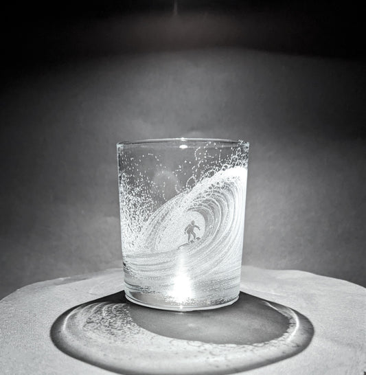 Hand Engraved Surfing Whisky Glass - Gift For Surfers