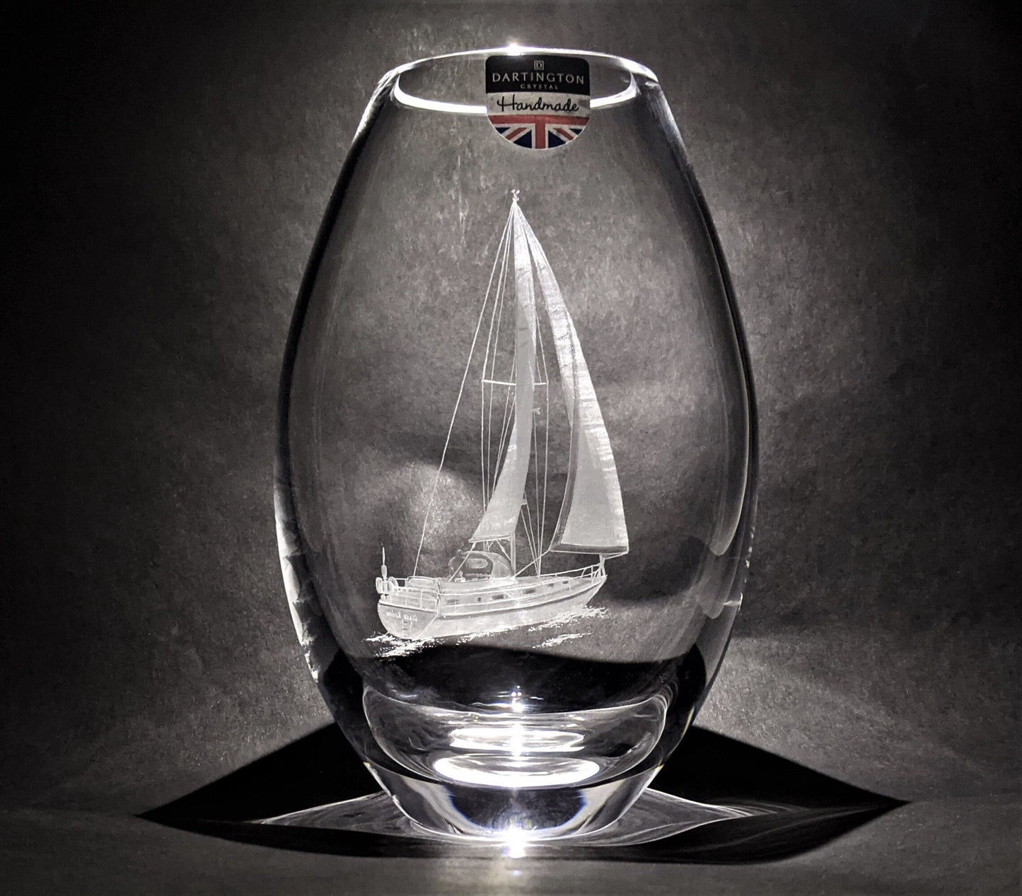 Custom Sailing Yacht Crystal Vase - Your Sailing Boat Hand Engraved on Dartington Crystal - Personalised Glass Gifts