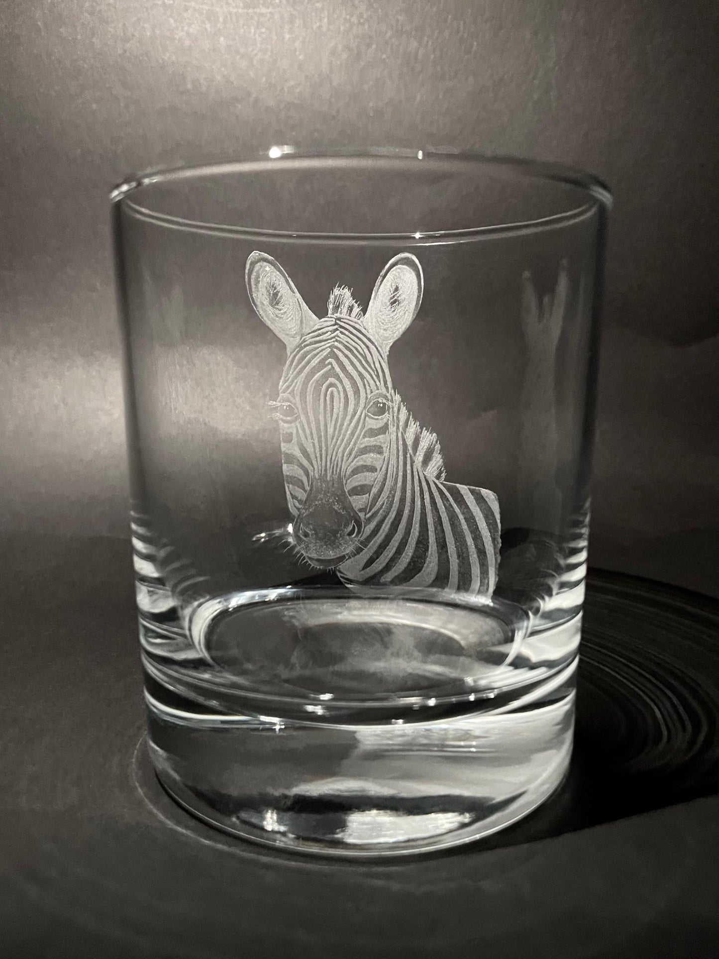 Hand Engraved Zebra Whisky Glass - Personalised Zebra Gift