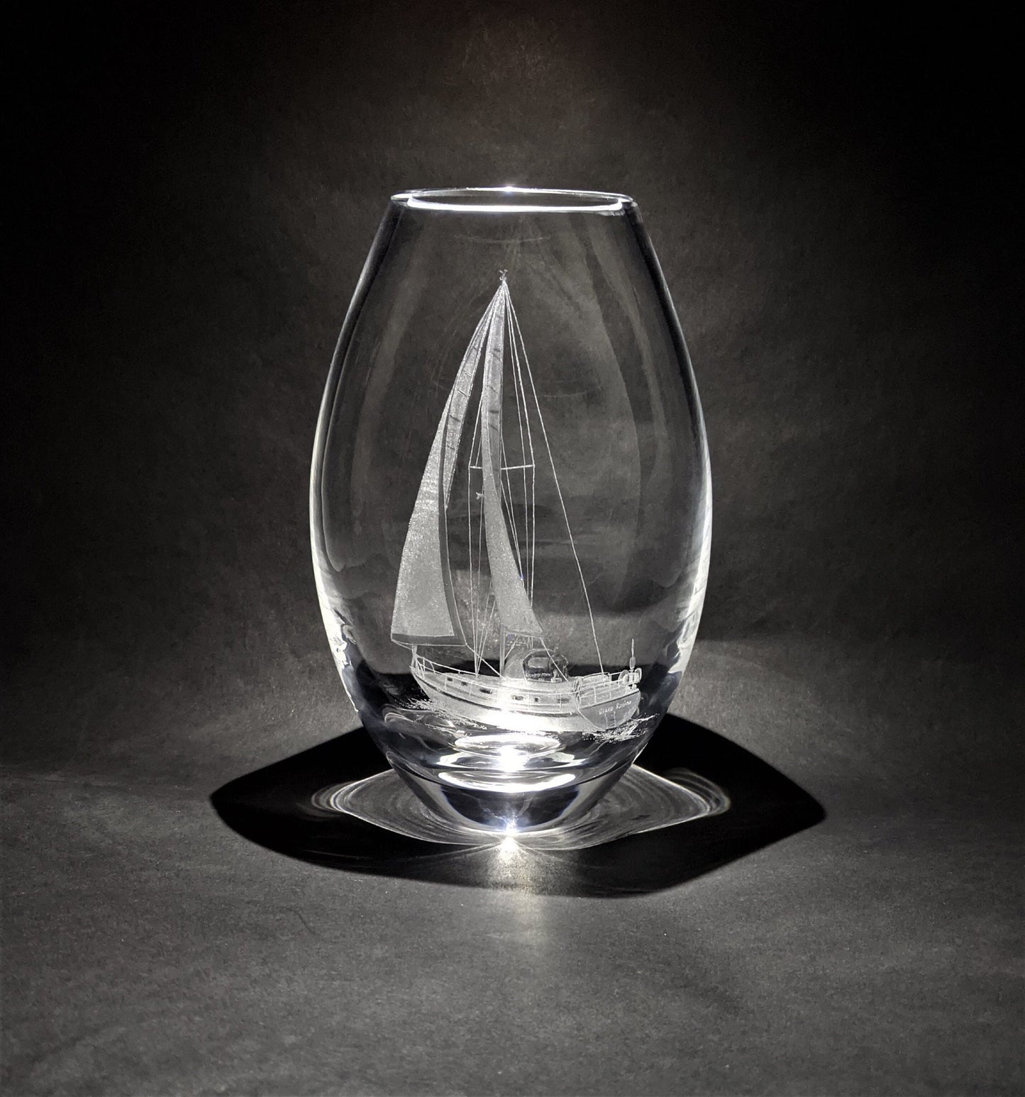 Custom Sailing Yacht Crystal Vase - Your Sailing Boat Hand Engraved on Dartington Crystal - Personalised Glass Gifts
